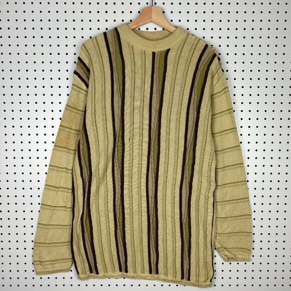 Bergati 3D Knit Chunky Sweater Size Large Yellow Gold COOGI STYLE Brown Hip Hop - Picture 1 of 8